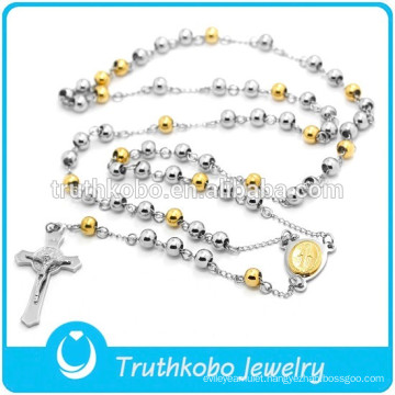 316 Stainless Steel Rosary Alibaba Manufacturer Religious Jesus Sideway 6MM Silver Rosary for Prayer Cross Necklace for Catholic